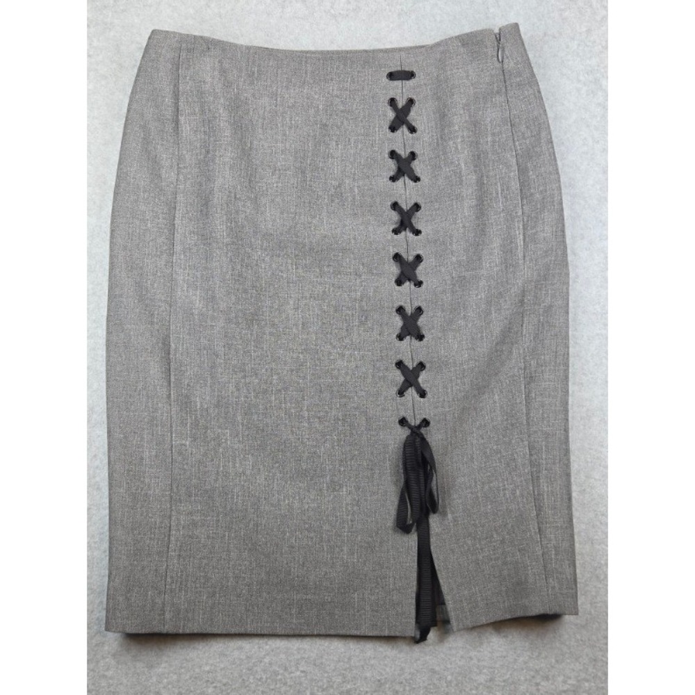 Nine West Womens Gray Lace Up Pencil Skirt Size 2 Side Zip Knee Length Slit